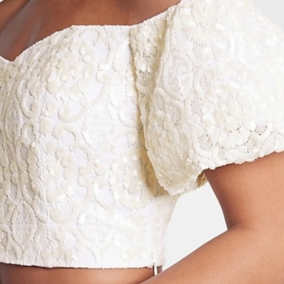 New Express Sequins WEDDING Bridal Lace Crop Top WOMENS large - Picture 3 of 9